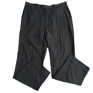 Louis Raphael Mens Flat Front Straight Leg Striped Black Dress Pants Size 38x32